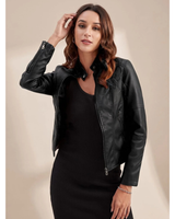 Mavie | Damen Bikerjacke aus Kunstleder mit Stehkragen und Reißverschluss in Schwarz