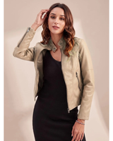Mavie | Damen Bikerjacke aus Kunstleder mit Stehkragen und Reißverschluss in Aprikose