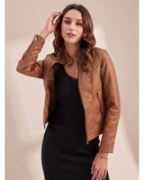 Mavie | Damen Bikerjacke aus Kunstleder mit Stehkragen und Reißverschluss in Braun