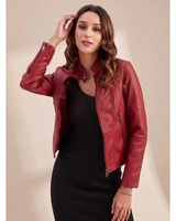 Mavie | Damen Bikerjacke aus Kunstleder mit Stehkragen und Reißverschluss in Rot