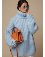 Mavie | Damen Strickpullover mit Rollkragen und weitem Schnitt in Blau