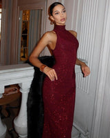 Maxikleid Festlich mit Pailletten in Burgunderrot