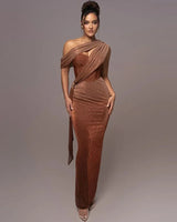 Maxikleid Festlich One-Shoulder in Braun