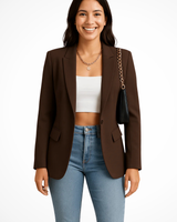 Maximiliane | Damen Business Blazer Tailliert Einknopf in Braun