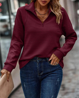 Melanie | Damen Pullover mit Kragen und Reißverschluss in Burgunderrot