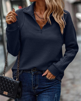 Melanie | Damen Pullover mit Kragen und Reißverschluss in Dunkelblau