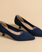 Solvei | Damen Kitten Heel Pumps Spitze Zehenpartie in Blau