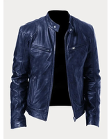 Michel | Herren Slim Fit Biker Jacke aus Kunstleder in Dunkelblau