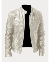 Michel | Herren Slim Fit Biker Jacke aus Kunstleder in Silber