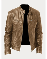 Michel | Herren Slim Fit Biker Jacke aus Kunstleder in Khaki