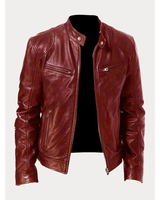 Michel | Herren Slim Fit Biker Jacke aus Kunstleder in Dunkelrot
