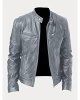 Michel | Herren Slim Fit Biker Jacke aus Kunstleder in Grau
