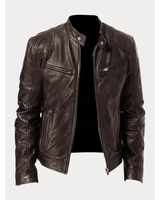 Michel | Herren Slim Fit Biker Jacke aus Kunstleder in Braun