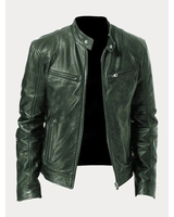 Michel | Herren Slim Fit Biker Jacke aus Kunstleder in Militärgrün