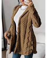 Milana | Damen Strickjacke mit Kapuze, Knöpfen und langem Schnitt in Braun