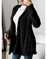 Milana | Damen Strickjacke mit Kapuze, Knöpfen und langem Schnitt in Schwarz