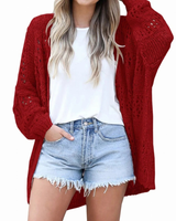 Milena | Damen Strickjacke im Boho Stil mit Muster in Rot