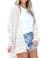 Milena | Damen Strickjacke im Boho Stil mit Muster in Weiß