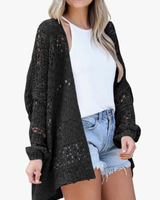 Milena | Damen Strickjacke im Boho Stil mit Muster in Schwarz