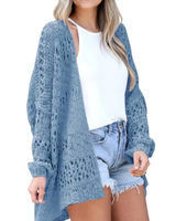 Milena | Damen Strickjacke im Boho Stil mit Muster in Himmelblau