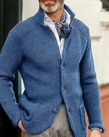 Milo | Herren Waffel Strickjacke mit Knöpfen in Blau