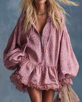 Minerva | Damen Leopardenmuster Mini Kleid mit Kapuze in Rosa