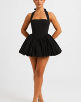 Minikleid Damen Gepunktet Kurz Elegant in Schwarz