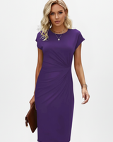 Mirabel | Damen Rundhals Etuikleid mit Raffung in Lila