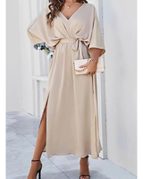 Mirella | Damen Maxikleid mit V Ausschnitt und Gürtel in Beige