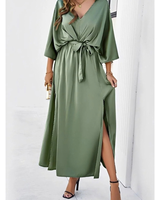 Mirella | Damen Maxikleid mit V Ausschnitt und Gürtel in Grün