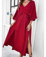Mirella | Damen Maxikleid mit V Ausschnitt und Gürtel in Rot