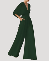 Mirka | Damen Jumpsuit Weites Bein V-Ausschnitt in Dunkelgrün