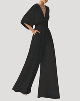Mirka | Damen Jumpsuit Weites Bein V-Ausschnitt in Schwarz