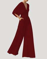 Mirka | Damen Jumpsuit Weites Bein V-Ausschnitt in Dunkelrot