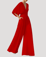 Mirka | Damen Jumpsuit Weites Bein V-Ausschnitt in Rot