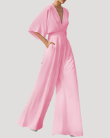 Mirka | Damen Jumpsuit Weites Bein V-Ausschnitt in Rosa