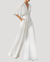 Mirka | Damen Jumpsuit Weites Bein V-Ausschnitt in Weiß