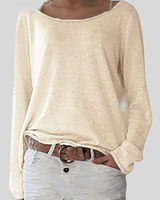 Mirka | Damen Langarmshirt Rundhals Legerer Schnitt in Beige