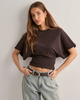 Victoria | Weites Ärmel Icon T-Shirt in Braun