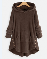 Monika | Damen Langer Hoodie mit Taschen in Braun