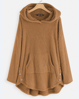 Monika | Damen Langer Hoodie mit Taschen in Beige
