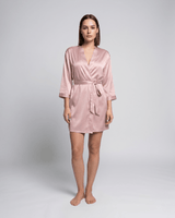 Morgenmantel Damen kurz mit Bindegürtel in Rosa