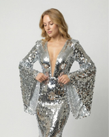 Nadja | Damen Silber Abendkleid Mit Pailletten, Party Design Und Glitzer Effekt in Silber