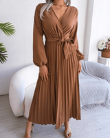 Naomi | Damen Plisseekleid Festlich Elegant Klassisch in Kaffee