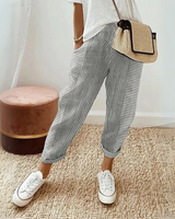 Nathalie | Damen Gestreifte Weite Hose in Grau