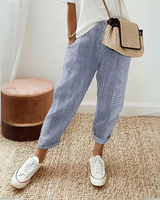 Nathalie | Damen Gestreifte Weite Hose in Blau