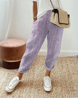 Nathalie | Damen Gestreifte Weite Hose in Lila