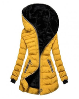 Nele | Damen Lange Winterjacke mit Stepp Design, Fleece Futter und Reißverschluss in Gelb