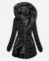 Nele | Damen Lange Winterjacke mit Stepp Design, Fleece Futter und Reißverschluss in Schwarz