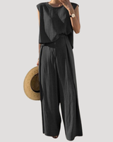 Nerida | Damen Zweiteiler Ärmelloses Top Weite Hose in Schwarz